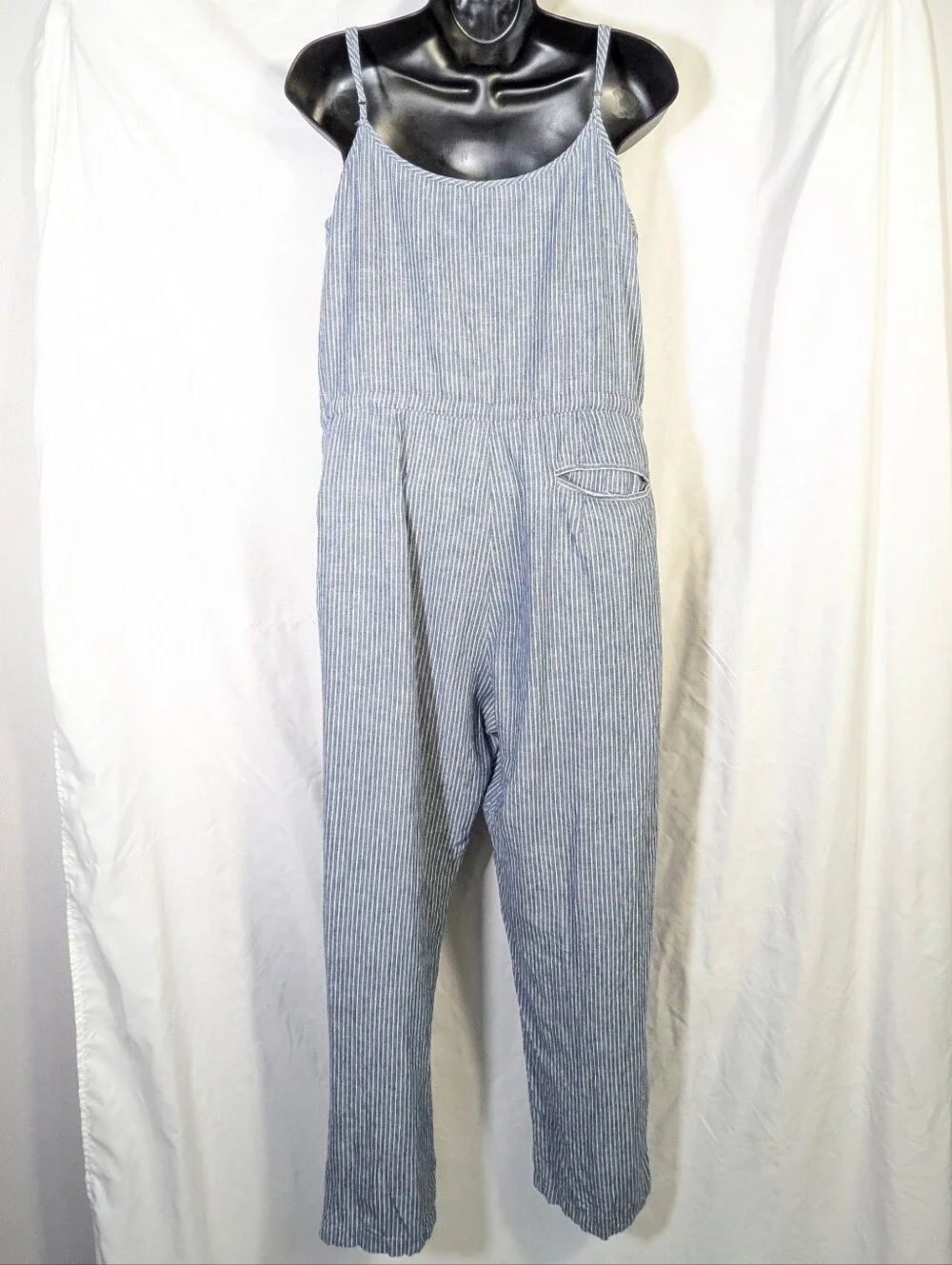Gap Women's‎ Pinstripe Jumper Linen Cotton Blend Lt Blue White Beach Casual Sz S